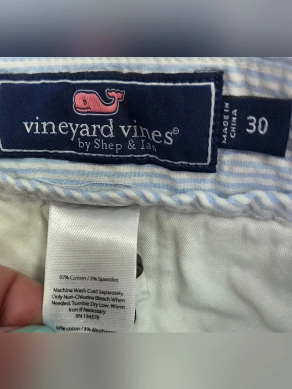 Vineyard Vines Seersucker Pinstripe Breaker Shorts Size 30 Blue/White Preppy